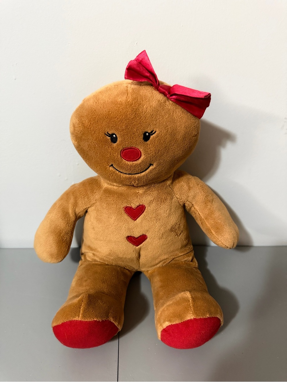 Build-A-Bear Gingerbread Girl Christmas Holiday Plush Red Bow 16" 2017